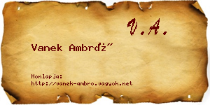 Vanek Ambró névjegykártya